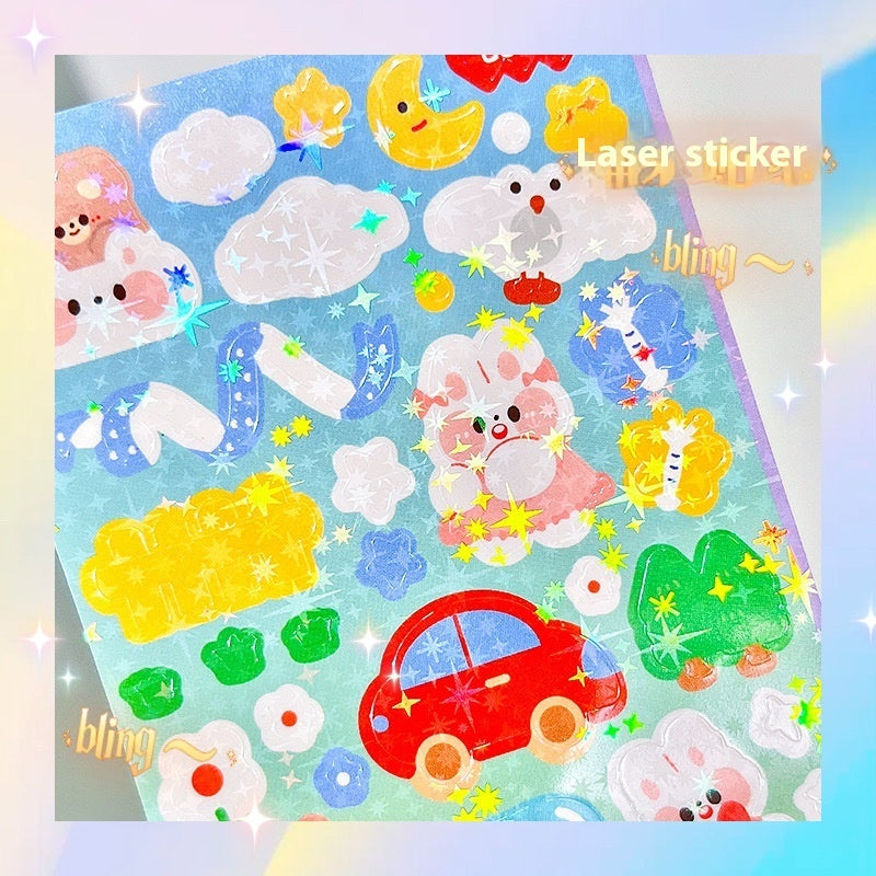 Stickers Cute Laser Journal Stickers PVC Waterproof Notebook Stickers DIY Stickers Suit